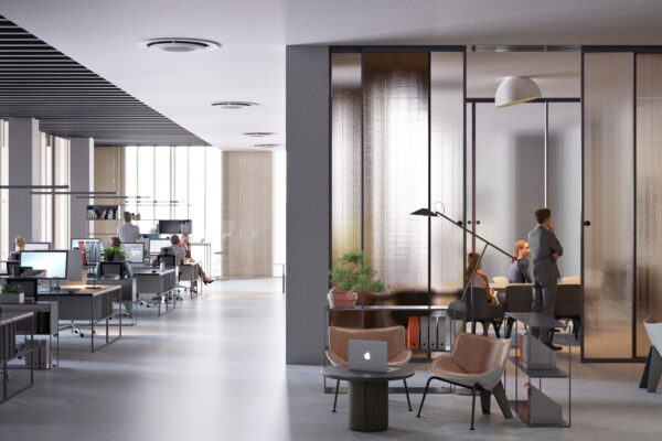 Rheinblick Krefeld Bürogebäude - Architekturkonzept und Architekturvisualisierung von Formgrafik - Interieurdesign